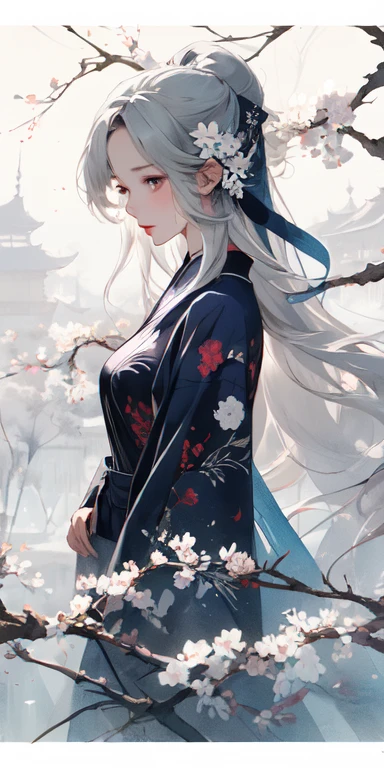 (masterpiece:1.2), best quality,pixiv,中国Ink Painting,Ink Painting,
1 Girl, Long hair, Solitary,White hair,Purple Eyes,