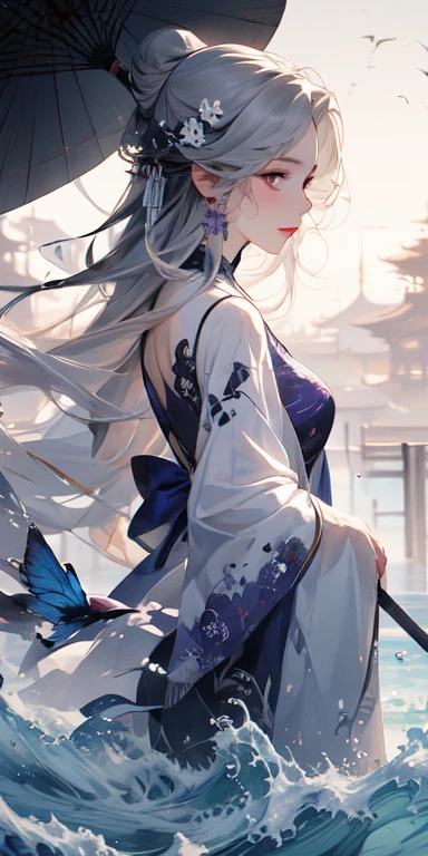 (masterpiece:1.2), best quality,pixiv,中国Ink Painting,Ink Painting,
1 Girl, Long hair, Solitary,White hair,Purple Eyes,