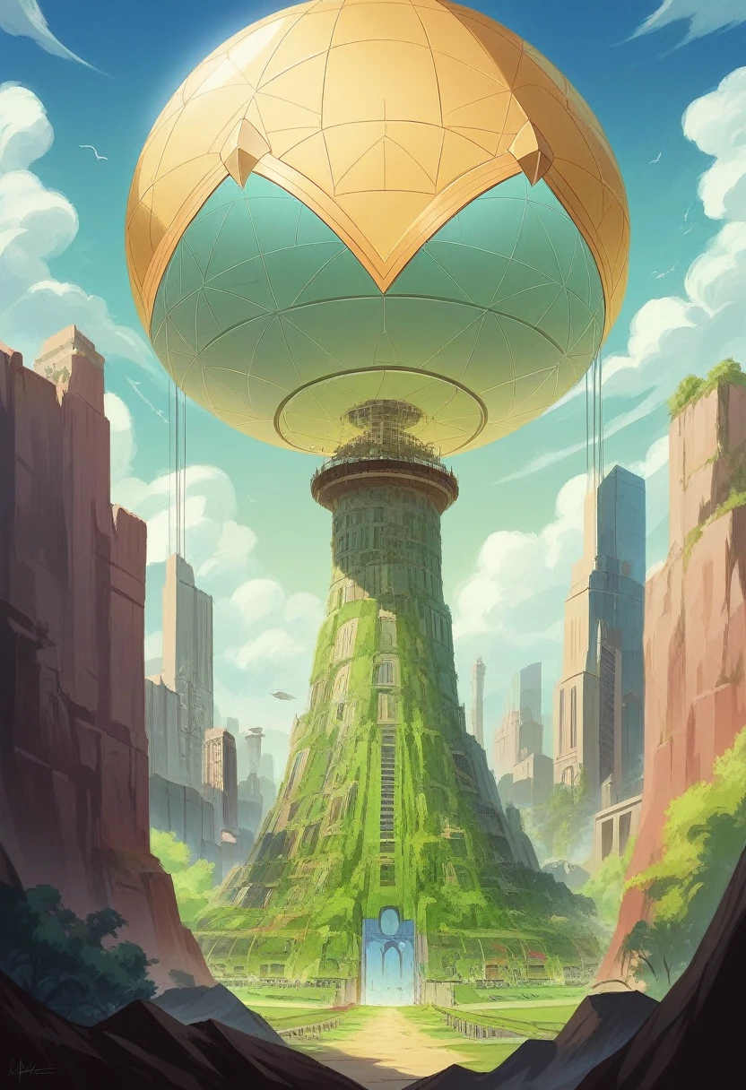 a floating futuristic evil island, suspended in the air, cities, fantasy, (villain's lair), (kawaii), cute, cute, anime style, technological, dark, whimsical, magical plant growth, extreme details, realistic lighting, blue sky, epic composition, (complex details), (complex structure, ultra-detailed:1.2), art station, (masterpiece, best quality), ultra HD, 32k