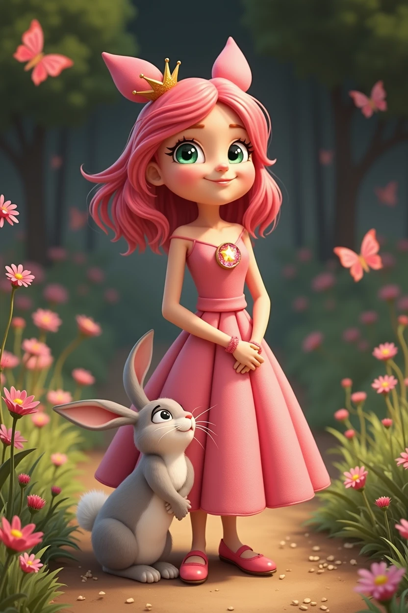 Cover Illustration:
- A whimsical scene depicting Princess Pip in her bright pink dress, with a big, sparkling button. She is standing in a lush green garden, surrounded by blooming flowers and butterflies. Bun Bun the bunny sits beside her, looking up at her with a playful smile. The overall tone of the illustration should be bright, cheerful, and inviting.
Imagine a cover with a sunny yellow background. Pip stands in the center, her pink dress flowing around her. The button on her dress is a large, sparkling gem, reflecting the sunlight. Bun Bun sits beside her, looking up at her with a mischievous grin. In the background, colorful flowers bloom, and butterflies dance in the air. The title "Princess Pip and the Lost Button" is written in a bold, playful font, with the author's name below it.