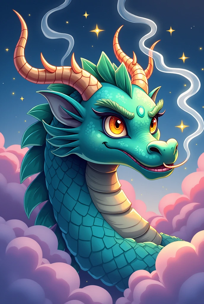 create an avatar with a 2d dragon head holding the letter L in its mouth and breathing out smoke  