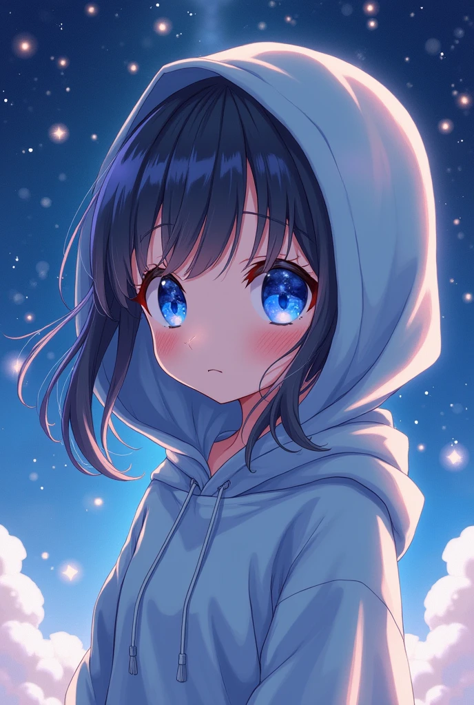 (Blue pupil), Superior Quality, masterpiece, High resolution, 8K, cute girl wearing a hoodie, girl with, detailed line art, digital improvement, shut, Anime Core, fluid fabric,rot,Torogao,Multiple expressions,I see peace in my eyes,Galaxy in the eye:1.3