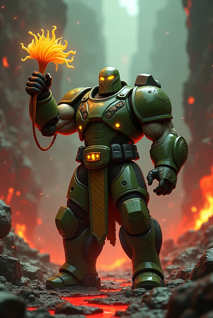 Doom slayer from DOOM Eternal holding bacon hair from Roblox