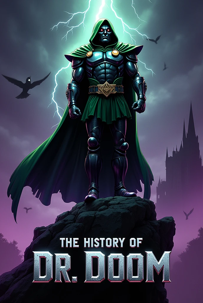 Create a thumbnail video for you tube for a pop culture channel with the topic - The History of Dr. Doom