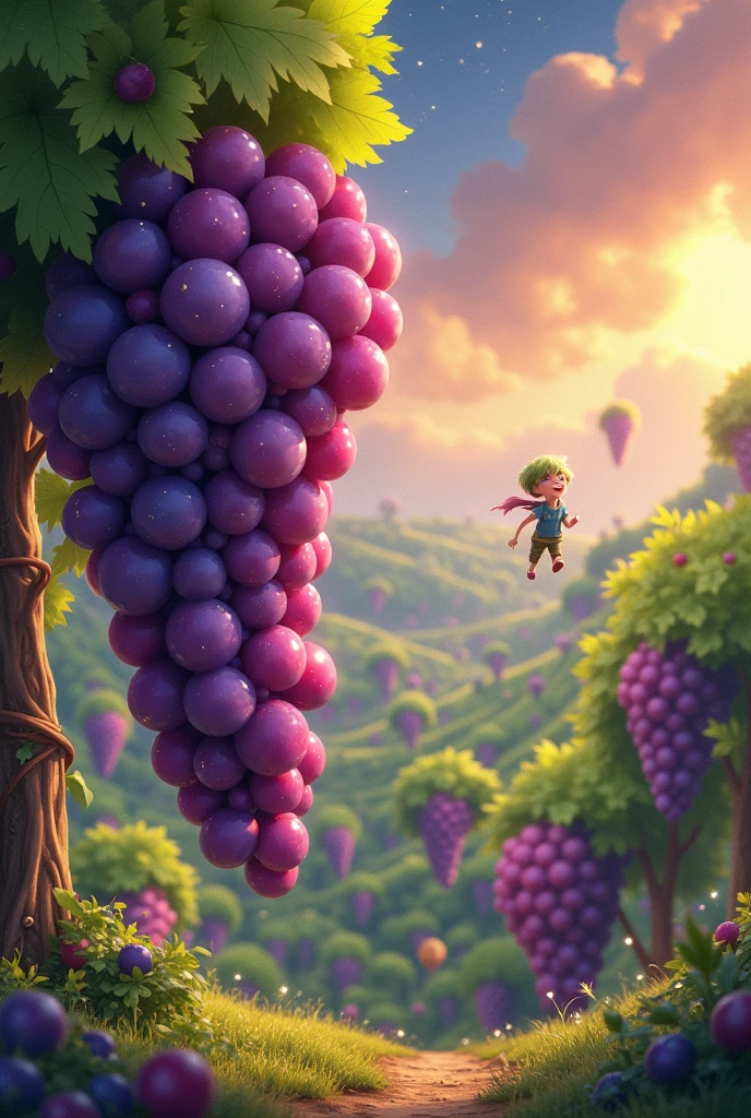 Create a planet made of grapes with people talking