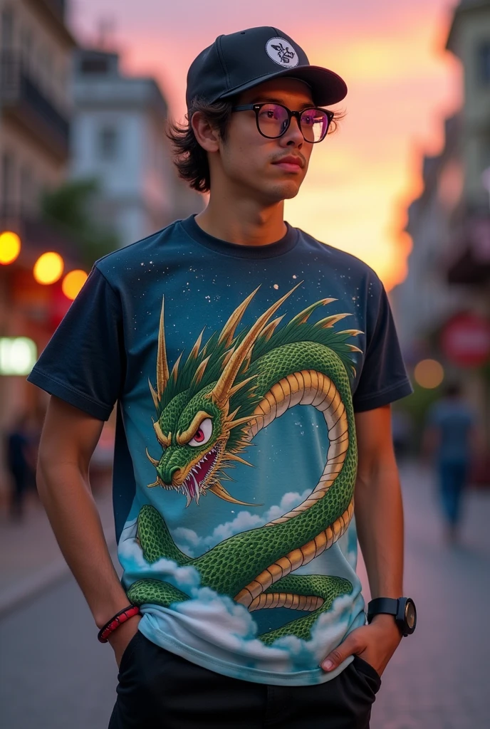Interclass shirt with the flying cloud (dbz) passing in front and shen long behind