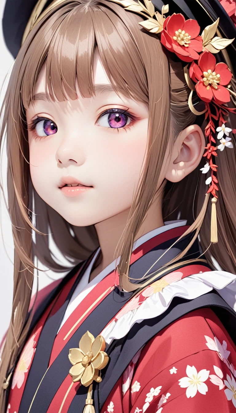 Close-up ascension face of 9-year-old Japanese girl'Eyes wearing silver-white mirrored lens sunglasses、I looked at the world reflected in the lenses of my sunglasses..(Side Pony,Colorful Hair),