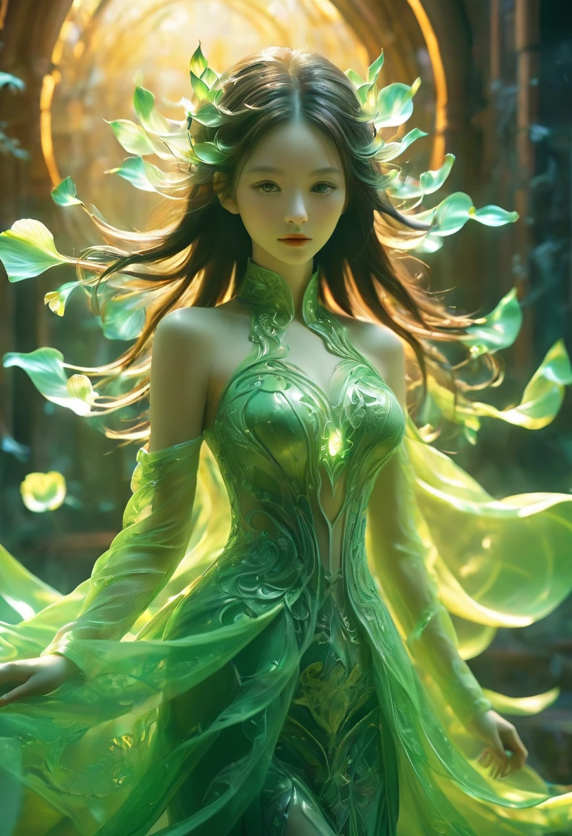 (1 girl:1.3),(lotus),hell_Miss, Anatomically correct,fantasy,Anatomically correct, BREAK Sunlight exposure, reverberation, Experimental photography, Surreal contrasts, Eye-Catching Visuals, Artistic abstraction, Breaking the art of cutting, Layered Outlines, Complex Mode, exquisite craft, shadow play, Depth and size, Creative Expression, break art, Frozen sculpture, translucent形式, short-lived beauty, Crystal structure, exquisite craft, touching, Breaking Green Eyes,Body Glow,glowing lines,Fluorescence,Glow Example,Sample trace,flash,Fluorescence粒子,Backlight,translucent,Light Particles,Motion Blur,Movie lighting effects,Fractal background