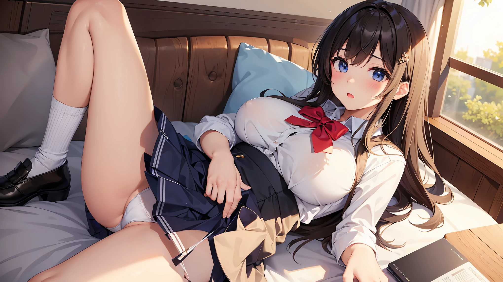 masterpiece, Highest quality, In detail, (5), (beautiful girl), cute, (tits), (group), (multiple), (A high school girl tucking up her skirt to show her panties.)