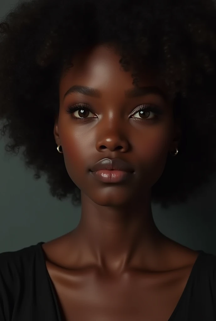 realistic, photorealistic, detailed portrait of a sexy african black teen girl, big boobs, large aerola, beautiful detailed eyes, beautiful detailed lips, extremely detailed face and skin, long eyelashes, beautiful mesmerizing gaze, natural hair, elegant pose, dramatic lighting, chiaroscuro lighting, cinematic, dramatic shadows, muted color palette, moody atmosphere, 8k, high quality, masterpiece