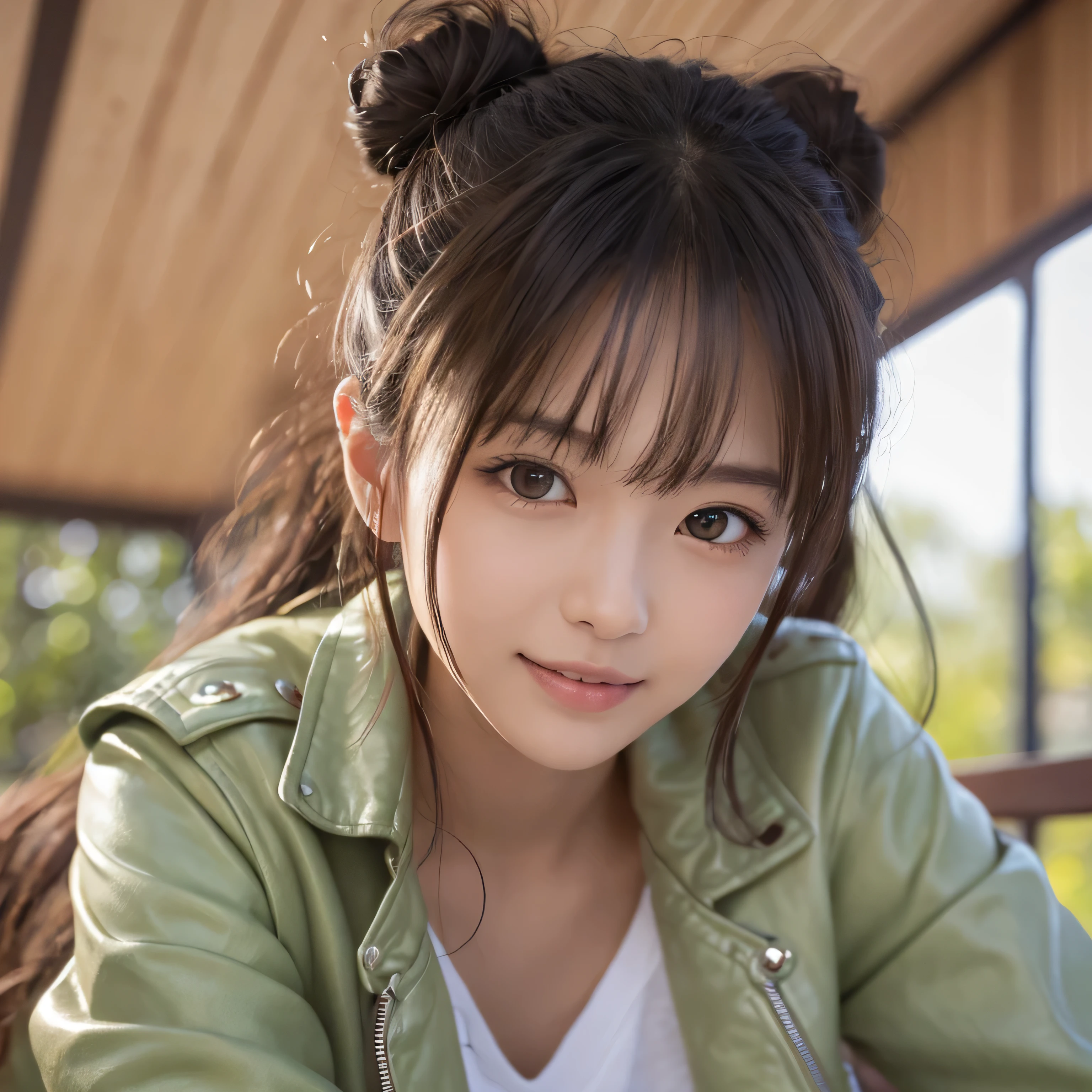 (masterpiece), 8k resolution, Hyperrealism, Approaching perfection, dynamic, Very detailedな, Smooth, 超High resolution, Alchemy Smooth upscaled images ,HD resolution, High Quality Boost, Contrast Boost, Professional alchemy,((Hair Bun:1.3,lewisleathers doubleriderjacket,Riders jacket、Oversized cargo pants、White camisole at inner、Expressionless、美しいJapanese people women、cute、Small breasts))、university student、22 years old、Hair tied up、1people、Very beautiful Japanese idol portraits、RAW Photos,Highest quality、Genuine、Very delicate and beautiful,Very detailed,2k wallpaper,wonderful,In detail,Extremely detailed CG、Very detailed,High resolution,Soft Light、Beautiful detailed、Very detailed、eyes and face,Beautiful and sophisticated nose、Beautiful and beautiful eyes、Cinema Lighting、(Simple light color background:1.3)、Complete Anatomy、Slender body、Small breasts、smile,｛Dim coffee｝、｛Lots of houseplants｝、 ｛Morning sunlight filtering through the trees｝、｛coffee｝、｛Hair tied up｝、｛sit cross-legged｝、美しいJapanese people women、Sharp focus, Perfect dynamic composition、Tilt your head、Close-up portrait, Model body type、 masterpiece、Highest quality、超High resolution、Ultra-high resolution photos、Smooth upscaled images 、HD resolution,、High Quality Boost,、Contrast Boost、Hyperrealism、Super fine、8k、elegant、 １people、Japanese people women、美しいJapanese people women、Ultra detailed face,、A captivating smile、cute、White skin、Fair skinの美しい肌、Brown eyes、Beautiful symmetrical face、Small face、Age 25、Beautiful black hair、 Beautiful small breasts、Skin between genuine people、Perfect figure、Perfect anatomical figure、whole body photos、Detailed and realistic people bodies、Detailed and realistic skin、Realistic face in every detail、Detailed and realistic eyes、Detailed and realistic lips、Detailed and realistic teeth、Detailed and realistic ears、Detailed and realistic hair、Beautiful Hands、Realistic feet down to the last detail、Realistic breasts down to the last detail、Realistic areola down to the last detail、Realistic nipples down to the last detail、Realistic female genitalia down to the smallest detail、Realistic vagina down to the last detail、Detailed and realistic clitoris、Realistic anus down to the last detail、Thick pubic hair with realistic detail、whole body、whole bodywhite skin、Fair skin、Check and fix the skeleton、Pubic hair is thick、Thick pubic hair、 Completely naked、urination、Pleasant expression、Blushing cheeks and an ecstatic expression, Leaking urine、A sex toy is inserted into the anus、Put your arms behind your back、Open your mouth、