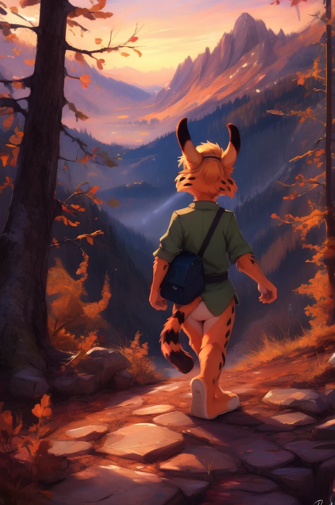 solo, standing, walking, hiking, red nose, green shirt, blue jeans, schoolbag in his back, Tail, BonkersTVTonAniYif, smiling, happy, taking a walk, hiking  [outdoors, forest, trails, daylight,] (beautiful, aesthetic, perfect, delicate, intricate, masterpiece,) [by dagasi|ancesra:0.6], [by foxovh|personalami:0.5], [by einshelm|tom_fischbach], 