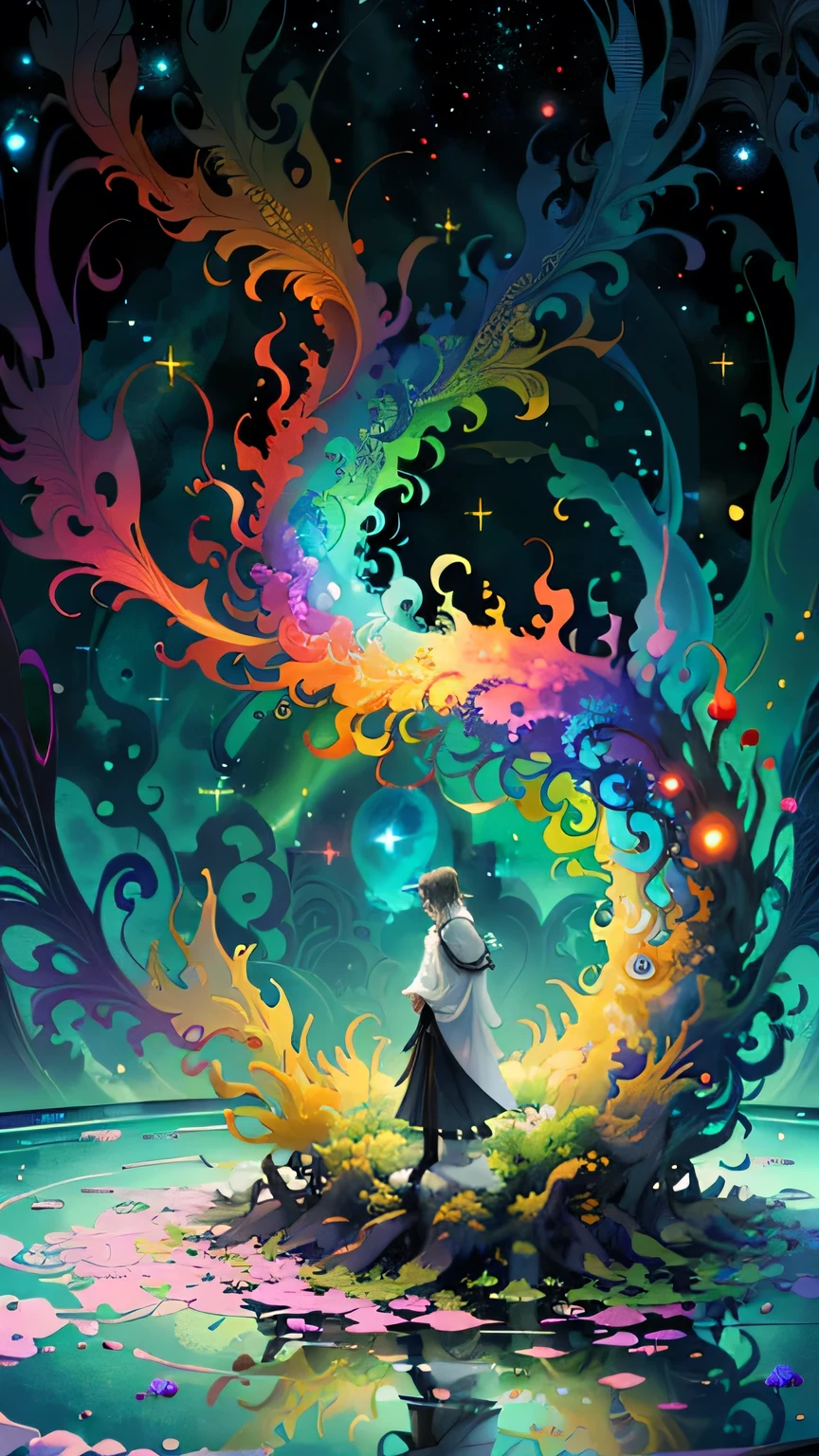 original,(Awareness-raising:1.1),(Highest quality),(masterpiece:1.1),(Highly detailed CG unity 8k ),(Extremely colorful:1.2),Eternity transcends matter, Temporal and spatial dimensions,To end the rule of all things,Covering the reality of everything, High-level Virtual Dream,The laws of the universe are wonderful,Transcendence,Transcendent Dimension,The emergence of Yin and Yang from the void, Birth and Death,Broken Soul,Transcendence,Complete Destruction,Higher divinity that transcends all,Firebird,universe,10,000 light-years away,A fairy with a youthful face,6 feathers,The end of the beginning