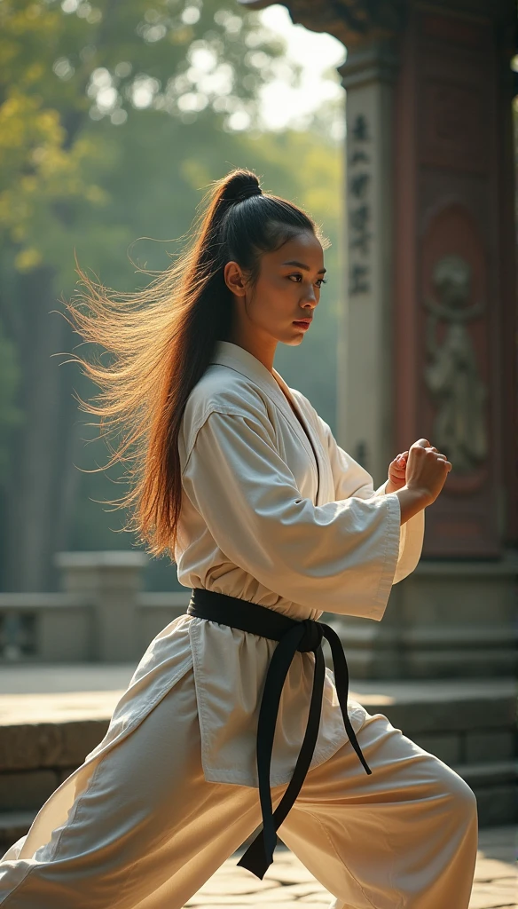 Realistic busty 35yo woman,Karateka,shaolin temple,ultimate form,8k,erotic obscene Performance