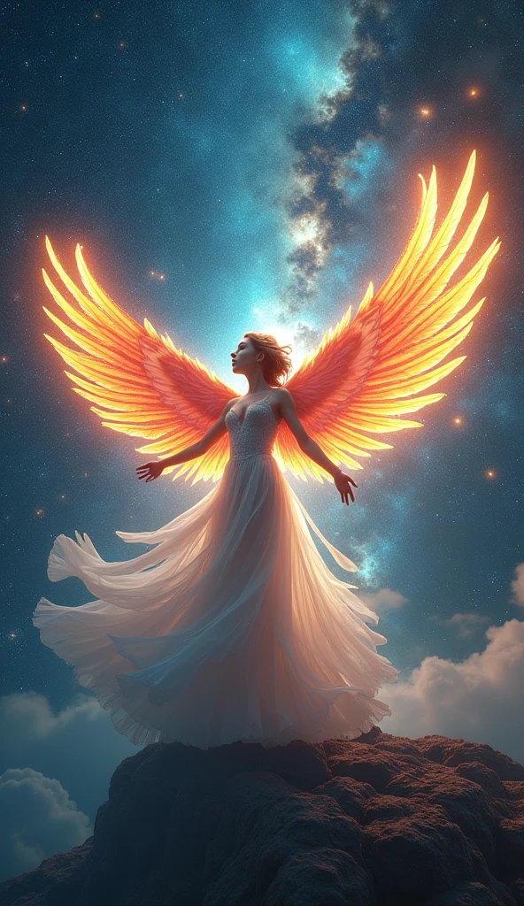 original，（Awareness-raising：1.1），（Highest quality），（masterpiece：1.1），（Highly detailed CG unity 8k ），（Extremely colorful：1.2），Eternity transcends matter, Temporal and spatial dimensions，To end the rule of all things，Covering the reality of everything, High-level Virtual Dream，The laws of the universe are wonderful，Transcendence，Transcendent Dimension，The emergence of Yin and Yang from the void, Birth and Death，Broken Soul，Transcendence，Complete Destruction，Higher divinity that transcends all，Firebird，universe，10,000 light-years away，A fairy with a youthful face，6 feathers，The end of the beginning