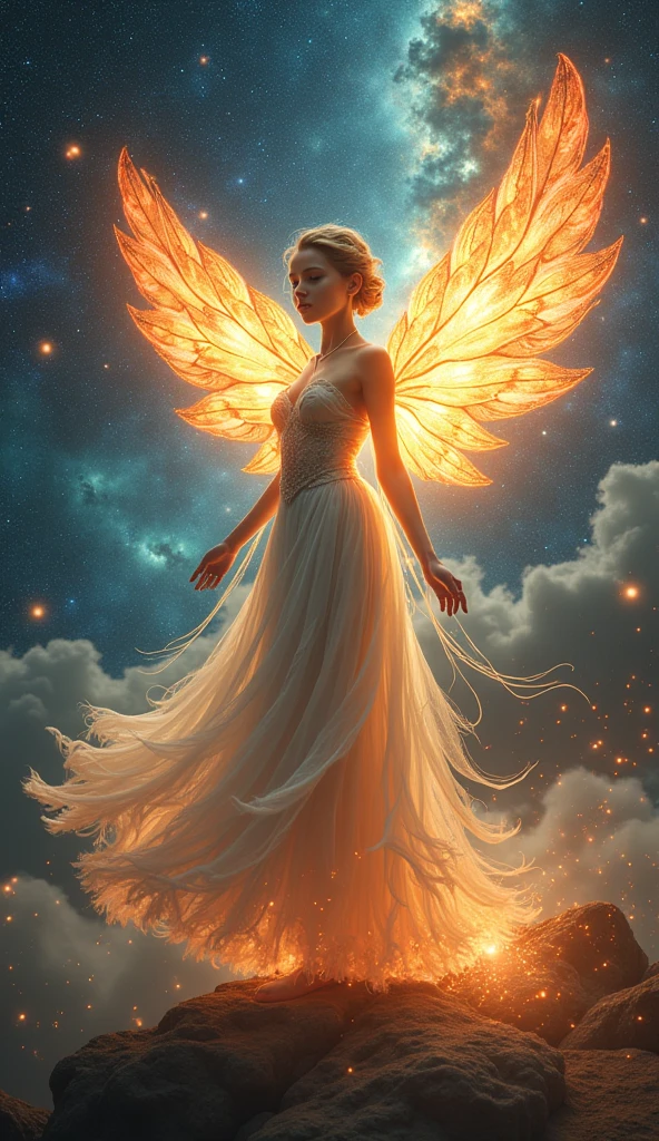 original,(Awareness-raising:1.1),(Highest quality),(masterpiece:1.1),(Highly detailed CG unity 8k ),(Extremely colorful:1.2),Eternity transcends matter, Temporal and spatial dimensions,To end the rule of all things,Covering the reality of everything, High-level Virtual Dream,The laws of the universe are wonderful,Transcendence,Transcendent Dimension,The emergence of Yin and Yang from the void, Birth and Death,Broken Soul,Transcendence,Complete Destruction,Higher divinity that transcends all,Firebird,universe,10,000 light-years away,A fairy with a youthful face,6 feathers,The end of the beginning