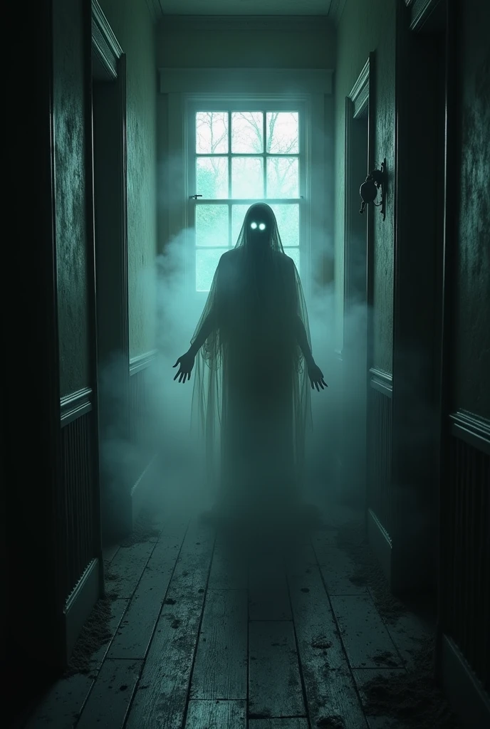 A ghost inside of the house,night,scary,fog