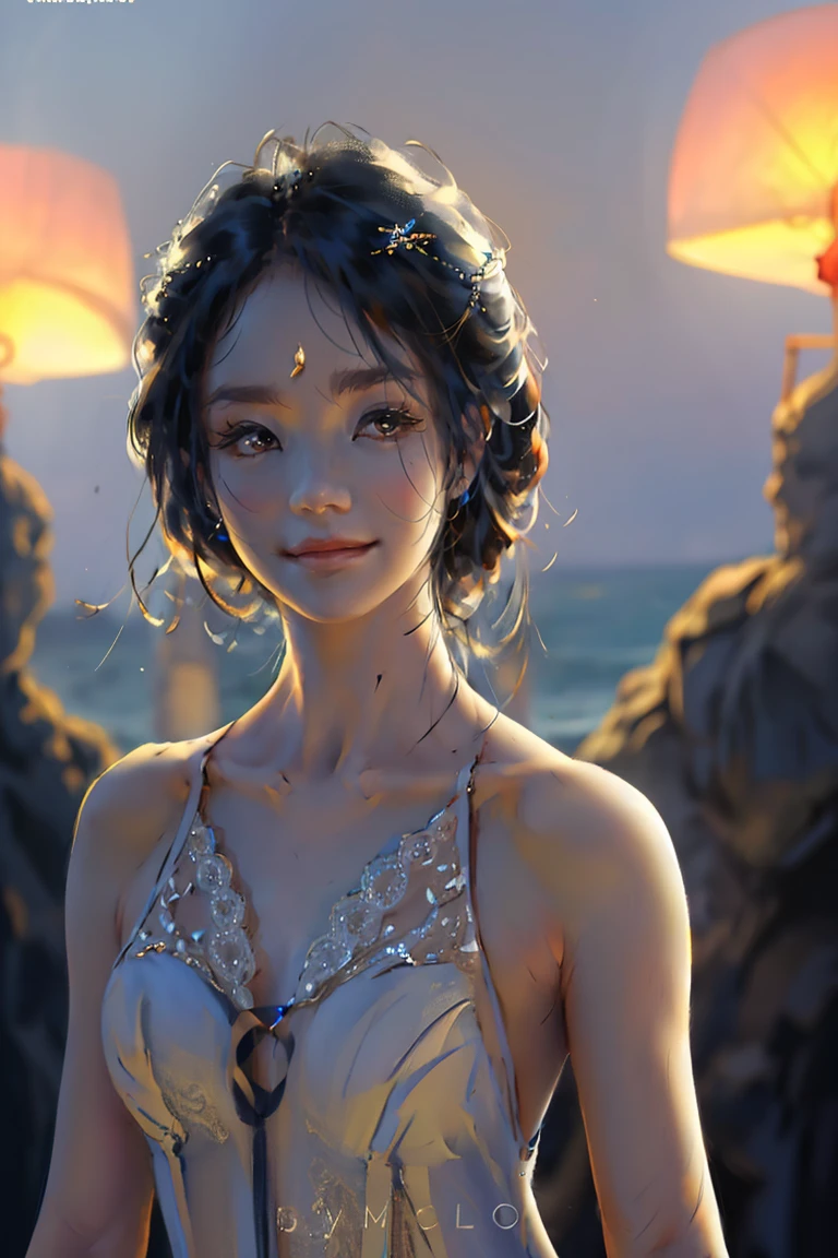 (practical, Photorealistic:1.37), (masterpiece, Highest quality:1.2), (Ultra-high resolution:1.2), (Original photo:1.2), (Clear focus:1.3), (Face Focus:1.2), (Highly detailed CG Unity 8k wallpaper:1.2), (Beautiful Skin: 1.2), (Pale skin:1.3), (Super sharp focus: 1.5), (Super sharp focus:1.5), (Beautiful and clean face:1.3), (Very Detailed Background, Detailed Background:1.3), bokeh, Depth of written boundary, rest, Image of a Very Cute and Beautiful Japanese Woman, (bride), business suit, (22 years old:1.1), Smiling girl portrait, Full body image, from the front, Symmetrical Configuration, (Studio Lighting:1.3), (Cinema Lighting:1.3), (Rear window lighting is backlit:1.3), (surface light:1.3), Light Enveloping Her Entire Body, Looking straight at you, Persistence, Sexy model posing, rest, (Chestnut Half-Hair:1.2), Dark brown eyes, Beautiful Eyes, Princess Eyes, Mahogany Hair, A single hair, bangs, slim, Abdominal muscles, (Huge breasts;1.35), (Willow West:1.15), (Details of a beautiful girl:1.4), (Pure White Elegant and Gorgeous Lace Silk Wedding Dress:1.3), (baliOcean view背景:1.2), (smile, happiness:1.3), ((Perfect female body)), (Upper body image:1.3), Encircling the head, Perfect Dramatic, Volumetric lighting, Professional majestic oil painting, Glowing Skin, CT Anatomy, Perfect Proportions, 8.Five Really Small, Face Focus, Ultra practical Photo, Extremely clear images, Ultra-high definition images, bali, Ocean view, Beach, external, ((walking Beach:1.2)),