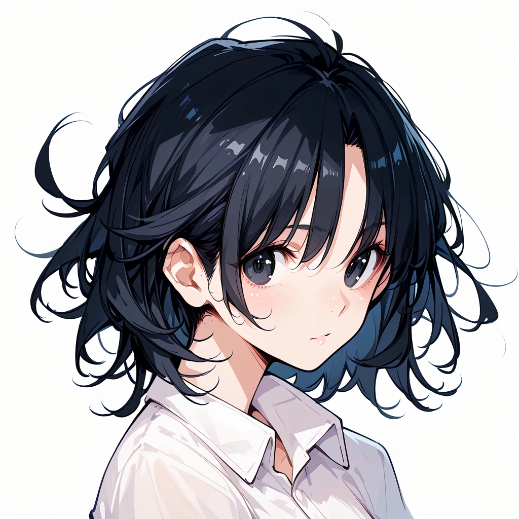 score_9, score_8_up, score_7_up, masterpiece, ultra-detailed, pretty eyes, anime-Style, kaoru tanamachi, black eyes, black hair, messy hair, white background, FaceUP
