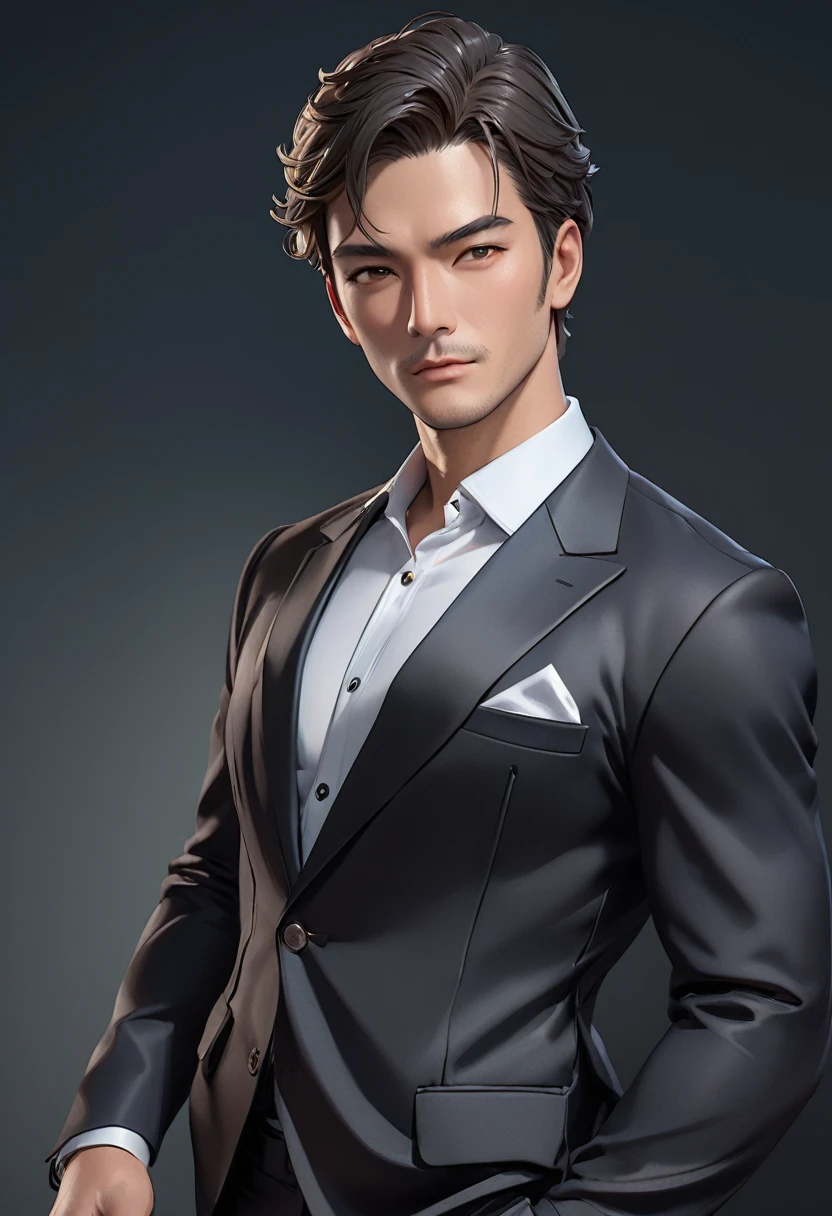 ricky pj, wearing a color (black), ((suit)) in a studio, closeup shot, full body, extremely detailed, Playboy centerfold, 8k, trending on ArtStation, Intricate, High Detail, Sharp focus, modelshot