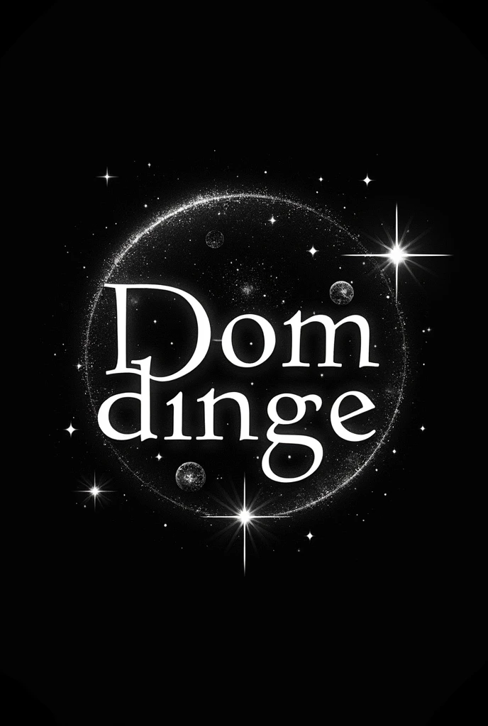 Create a logo saying "Dom dinge" Black, White colour, luxury Front , Space, galaxy