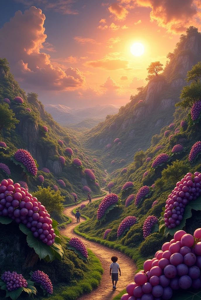 Create a planet made of grapes with people talking