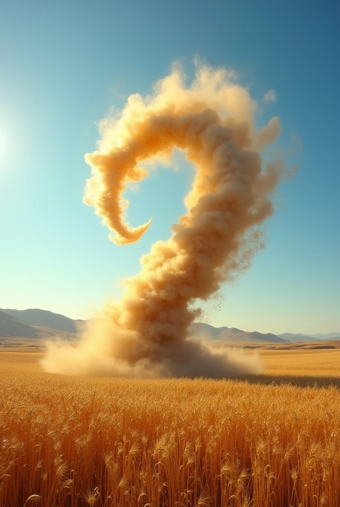 A tall Dust devil on a field
