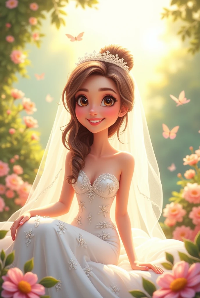 Bride sitting in white gown cartoon image