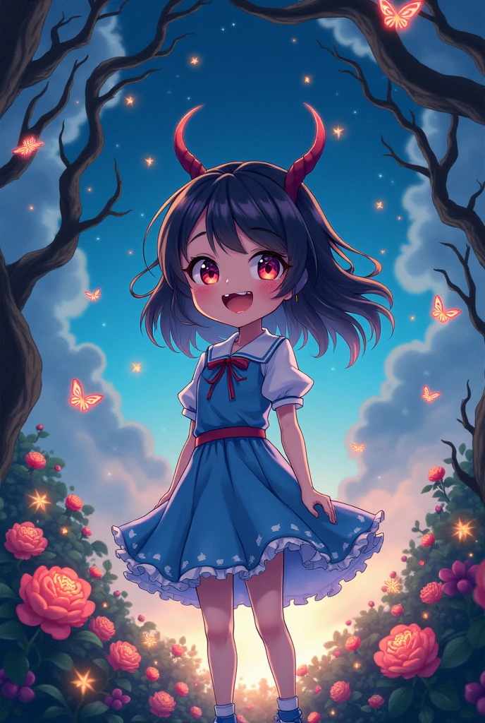 I want a picture of a cute anime with a evil smile and has a dark side