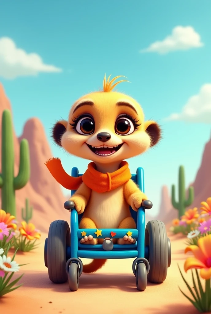 Cartoon meerkat in a wheelchair