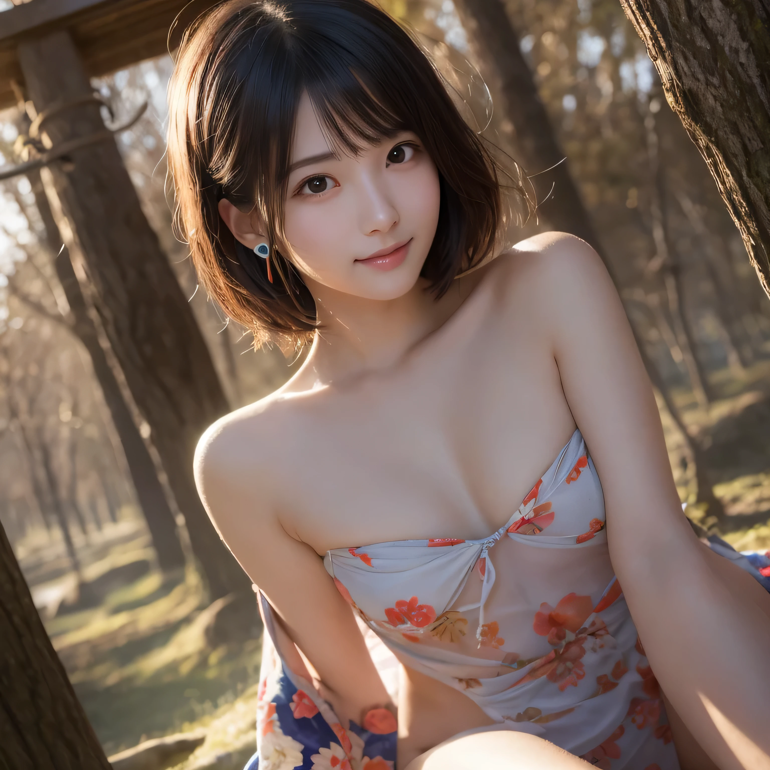 1people,(Wearing colorful stage costumes:1.2),Very beautiful Japanese idol portraits,Face close-up,(RAW Photos,Highest quality),(Genuine,Genuineistic:1.4),(masterpiece),Very delicate and beautiful,Very detailed,2k wallpaper,wonderful,In detail,Highly detailed CG Unity 8K wallpapers,Very detailed,High resolution,Soft Light,Beautiful detailed,Very detailed eyes and face,Beautiful and sophisticated nose,Beautiful and beautiful eyes,Cinema Lighting,(Simple light color background:1.3),(short hair),(Bob),Complete Anatomy,Slender body,Small breasts,smile,{A sheer black yukata}、{Mysterious Shrine}、{Large Torii Gate}、 {Morning sunlight filtering through the trees}、{Japanese Shrines}、{Hair tied up}、{sit cross-legged}、美しいJapanese people women、Sharp focus, Perfect dynamic composition、Tilt your head、Close-up portrait, Model body type、 masterpiece、Highest quality、超High resolution、Ultra-high resolution photos、Smooth upscaled images 、HD resolution,、High Quality Boost,、Contrast Boost、Hyperrealism、Super fine、8k、elegant、 1people、Japanese people women、美しいJapanese people women、Ultra detailed face,、A captivating smile、cute、White skin、Fair skinの美しい肌、Brown eyes、Beautiful symmetrical face、Small face、Age 25、Beautiful black hair、 Beautiful small breasts、Skin between genuine people、Perfect figure、Perfect anatomical figure、whole body photos、Detailed and realistic people bodies、Detailed and realistic skin、Realistic face in every detail、Detailed and realistic eyes、Detailed and realistic lips、Detailed and realistic teeth、Detailed and realistic ears、Detailed and realistic hair、Beautiful Hands、Realistic feet down to the last detail、Realistic breasts down to the last detail、Realistic areola down to the last detail、Realistic nipples down to the last detail、Realistic female genitalia down to the smallest detail、Realistic vagina down to the last detail、Detailed and realistic clitoris、Realistic anus down to the last detail、Thick pubic hair with realistic detail、whole body、whole bodywhite skin、Fair skin、Check and fix the skeleton、Pubic hair is thick、Thick pubic hair、 Completely naked、urination、Pleasant expression、Blushing cheeks and an ecstatic expression, Leaking urine、A sex toy is inserted into the anus、Bun Hair、Wearing sandals、{Yukata Girls}、Put your arms behind your back、Open your mouth、 {In the mysterious forest}、Wooden table、{surrounded with plants}、