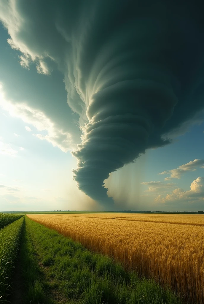 A tall and straight Tornado on a field 
