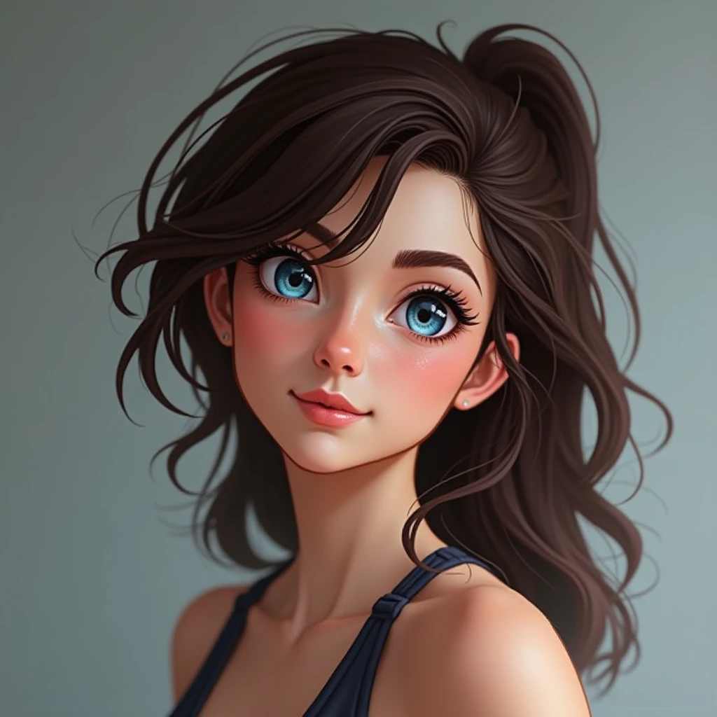 Brune, yeux bleu, , sportive