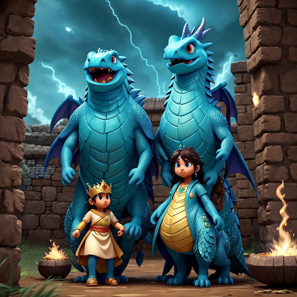 Queen Mayuri and dragom teamed up to protect their land—queen created a powerful shield with her magic, and dragon  used his healing fire to calm the storm