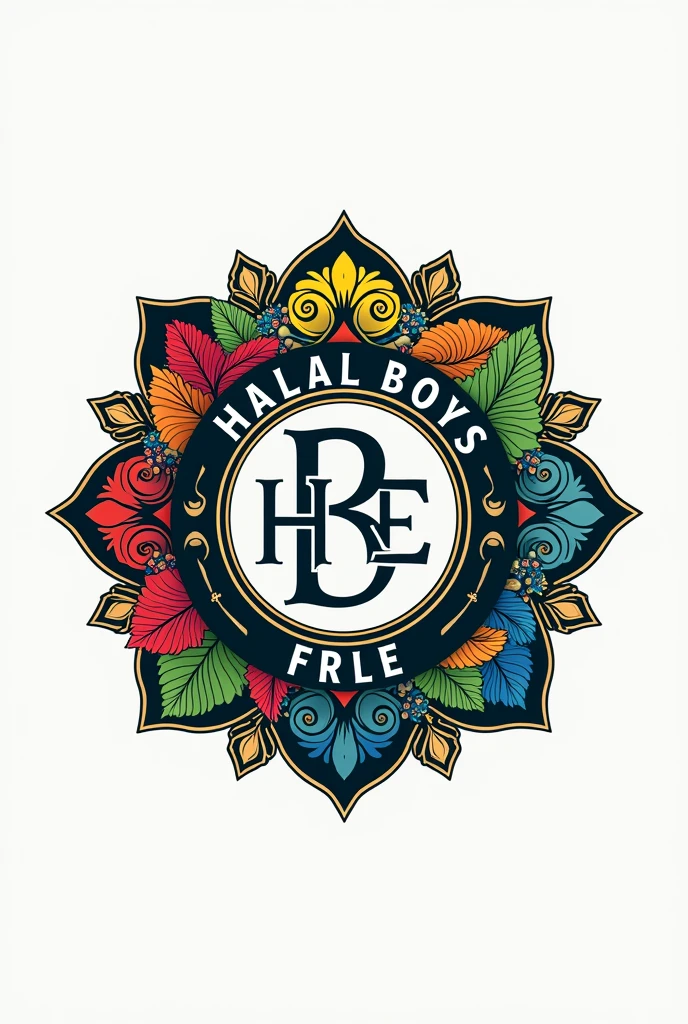 create a good looking logo with cool art work on the middle and HALAL BOYS on the side please include the halal sign and HBE make it more realistic