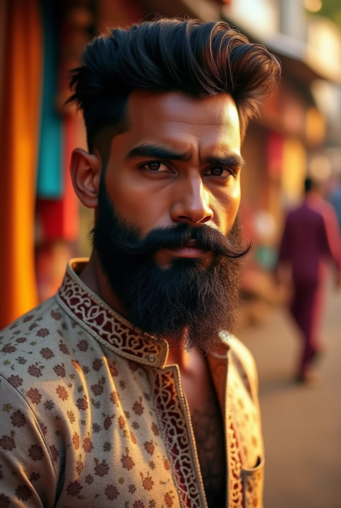 Generate indian realistic handsome beard men face
