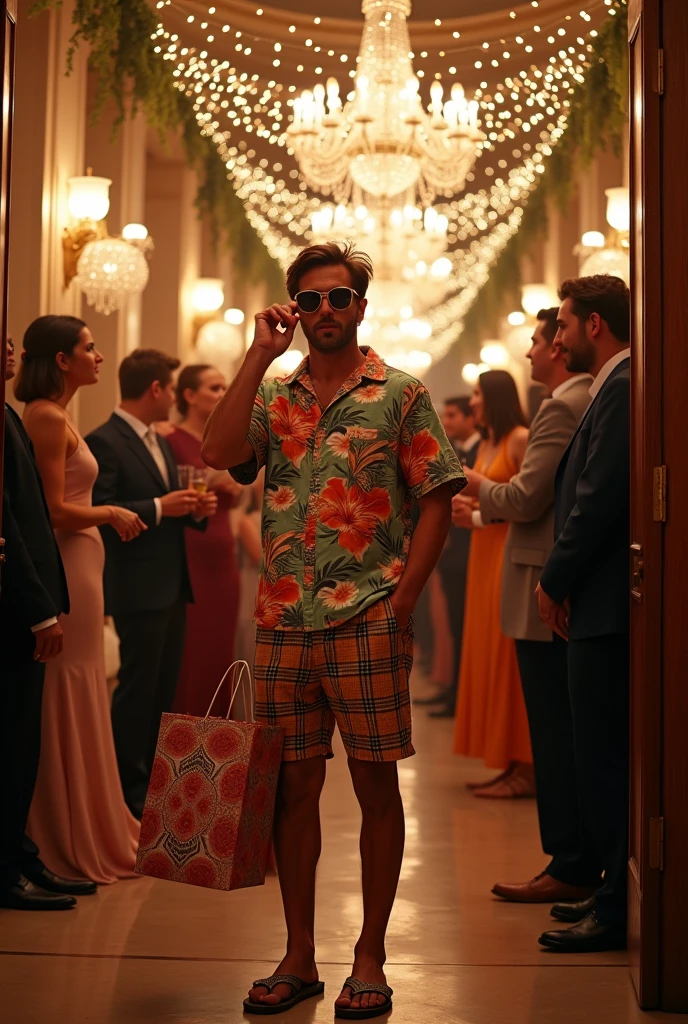 Generate images of arriving at a party dressed as if I had gone to the wrong place