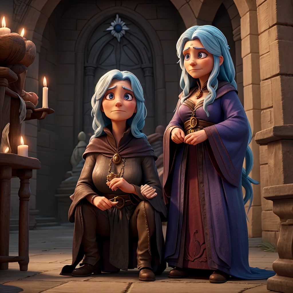 Defeated, the old sorceress begged for forgiveness, promising never to harm anyone again."