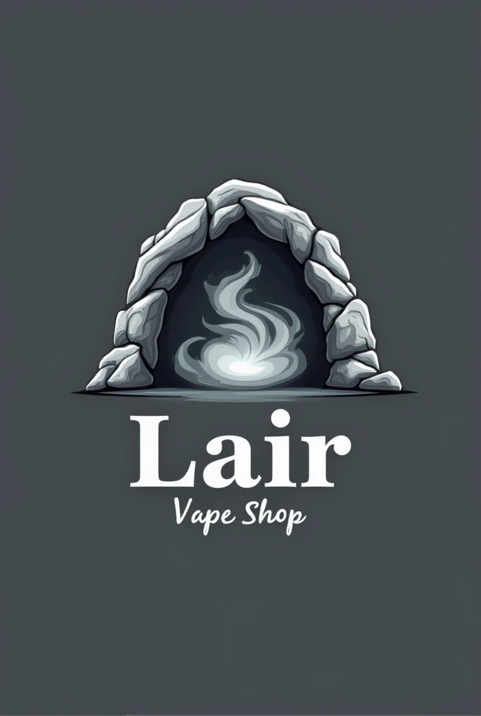 Logo for Lair Vape shop with grey and white tone, luxury, modern, trendy and having cave and vape