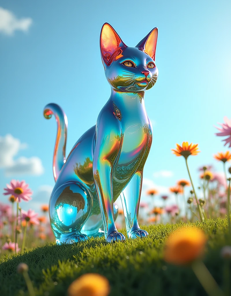 a cat is made of glass, stand on the hill
