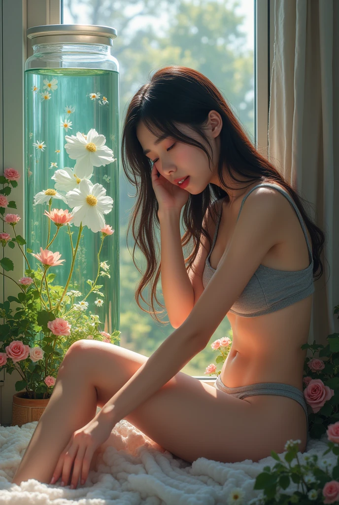 {{{{{3,318 trillion pixels high resolution, nsfw, Realistic scenery and lovely Japanese girl who is sitting and moaning madly as her nudity freshly learned  sexual masturbation that traces her sexual zone repeatedly with her fingers in a Cylindrical floral aquarium herbarium, thicken the lips look pretty, Her luminous clitoris, Boobs are fluffy and bouncy, Tits that get rounder bigger her deep tight cleavage}}}}}, {{{{{Erotic-romantic composition in which she has her legs open and does her first masturbation as her budding sexual desire is amplified more and more with the emotional drift of youth, detail of The panting face and voice of a neat and cheerful girl loved by everyone, Her nipples and romantic deep panting depicted in detail, A detailed her repeatedly drastic Orgasms that make the uterus tremble}}}}},{{{{{the Cylindrical floral aquarium herbarium filled with female hormones cause the innocent girl to flush her face remains a girl only her body changes rapidly tits swelled up to form two beautiful mounds revealing a tight cleavage, A neat girl who sitting and opens her crotch traces her crotch with her fingertips and with a moan experiences her first climax and innocent freshly learned sexual petting that traces the sexual zone, It's too cute and innocent to see her go into her own world nipples out mouth open panting and freshly learned sexual masturbation as she climaxes over and over again, magical in a Cylindrical floral aquarium herbarium filled with female hormones, All the sexiness that's amplified inside her makes her gasp, her beautiful slender underbust, slender curvy cute waistline, an lewd fetish for lips and necks and waistlines, her clearer nip line from underbust to hips, gloomy straight long wig, thick vivid lips}}}}},{{Extremely detailed}}, {{{{{Heroine virgin girl with a pure and innocent aura has an overly sensitive, sexually unused body}}}}}