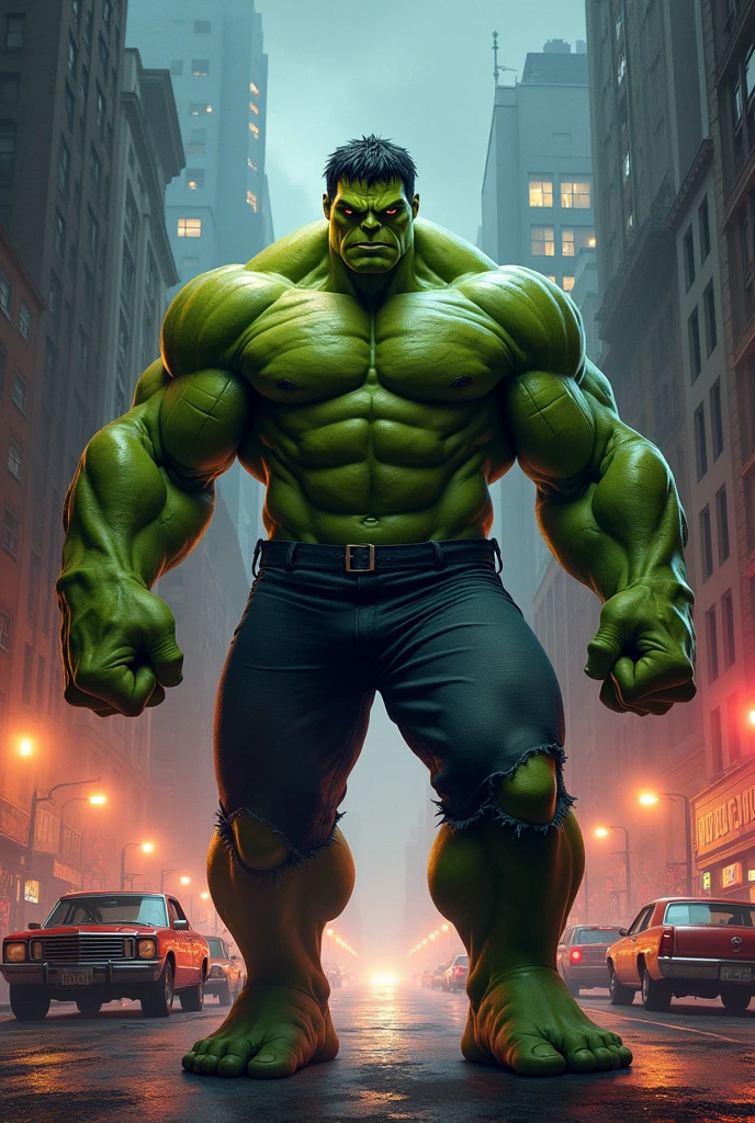 Hulk is seen patrolling the area, scanning the environment with a vigilant look.