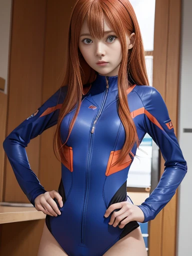 Evangelion Unit 2, souryuu_asuka_langley, orange hair, long hair, blue eyes, plugsuit, red bodysuit, skin tight,