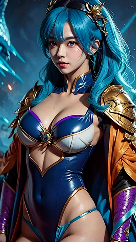 anime girl with blue hair and purple eyes posing for a picture, hestia, ayaka genshin impact, blue scales covering her chest, extremely detailed artgerm, portrait knights of zodiac girl, tsuaii, zerochan art, by Kamagurka, azure. detailed hair, artgerm on artstation pixiv, smooth anime cg art