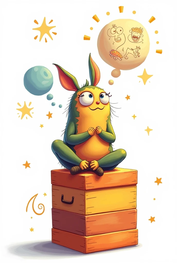 A cartoon sitting on a box thinking with a white background png

