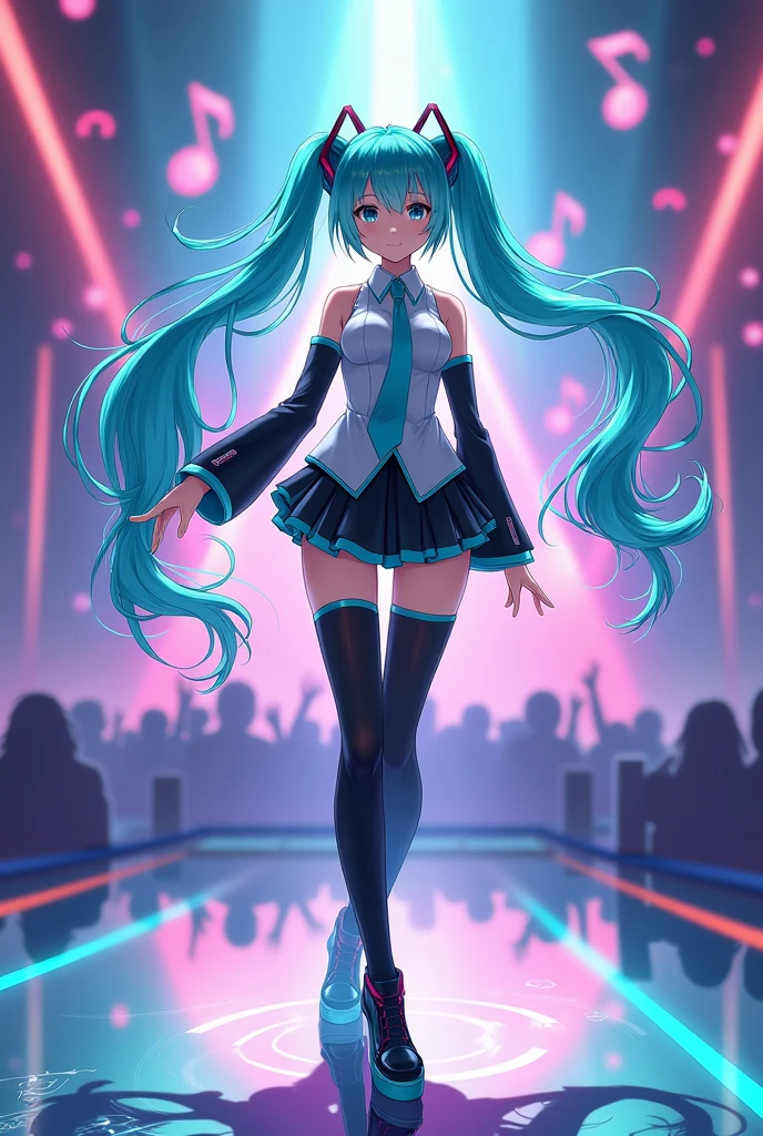 Hatsune Miku in stockings showing feet