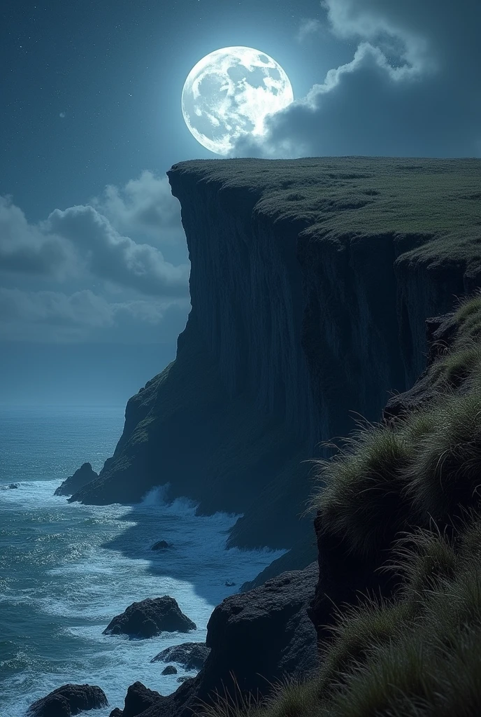 Drawing of a cliff at night with wind