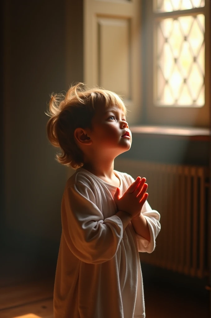 Un enfant en entrain de faire la prière en restant debout et il pleure 