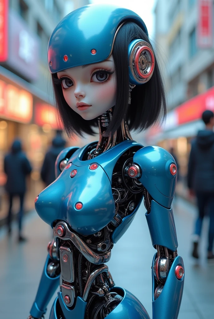(Photorealsitic:1.4)、one robot woman、(top-quality)、(hyperdetailed face)、(Super well-formed face)、(Robot Parts)、(Female-Robot)、(25 years-old)、(Blue)、(pink there)、(Burgundy)、(metallic)、(full-body)、(sexy pose)、(Slender body)、(Model body type)、(full body mech)、(mechanical exposure)、(Akihabara)、(is looking at the camera)、(A dark-haired)、(Well-proportioned lady)、(a small face)、(a small head)、(well-groomed fingers)、(Idol)、(front facing)、(Standing with legs open)、(Photo session)、(Looks sad)、(perfect-female-robot)、(perfect-mechanical-body)