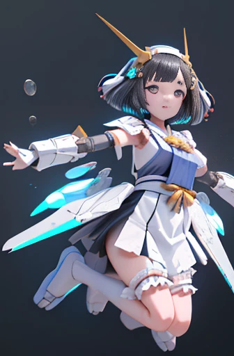 (highest quality)), ((masterpiece)), (Very detailed: 1.3), 3d, {(Young girl)}, Wearing a white frilly Gothic Lolita outfit, (She is fused with a Gundam mecha from the future....), With headgear, With V-fin , Armored Shoulders,Armament, Armor at the feet, Multi-layer texture perfect ratio, Octane Rendering, Duotone Lighting, Low ISO, wide aperture, White balance, Three-part method, Ultra HD 16k, High resolution (High Dynamic Range), Ray Tracing, NVIDIA, Super Resolution, Scattered beneath the surface of the water, PBR Texturing, Post-processing, Anisotropic Filtering, Written boundary depth, Maximum clarity and sharpness, Highly efficient subpixels, subpixel convolution, Particles of light, Scattered Light, Tyndall effect, whole body:1.5, Combat pose, cute, (cute:1.2), (Bobcut:1.3),Braiding, Black Hair, Thick eyebrows, Pale-colored iris, big, Bright black eyes, Long eyelashes, small, Bright colors, Natural lips, (The average face of a Japanese idol), (Japanese baby face:1.3), (Baby Face), Wide forehead:1.2, Plump Cheeks, small jaw, Visible side boob, (Has a huge weapon:1.5), fly in the sky、((((Flying high in the sky)))),View your audience,Focus on the eyes , (Four perfect fingers, One thumb),